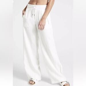 NWT Athleta Retreat Linen Wide Leg White Linen Pants Drawstring Pull On